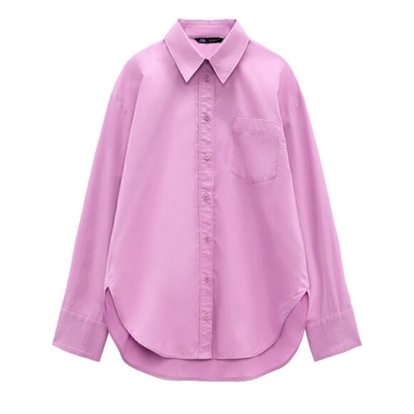 ⭕️ ZARA Shirt Long Sleeve Pink Medium - Picture 1 of 6